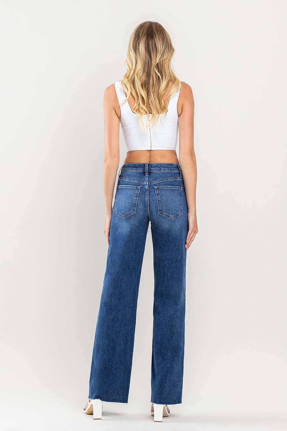 HIGH RISE CLEAN CUT RAW HEM WIDE JEANS