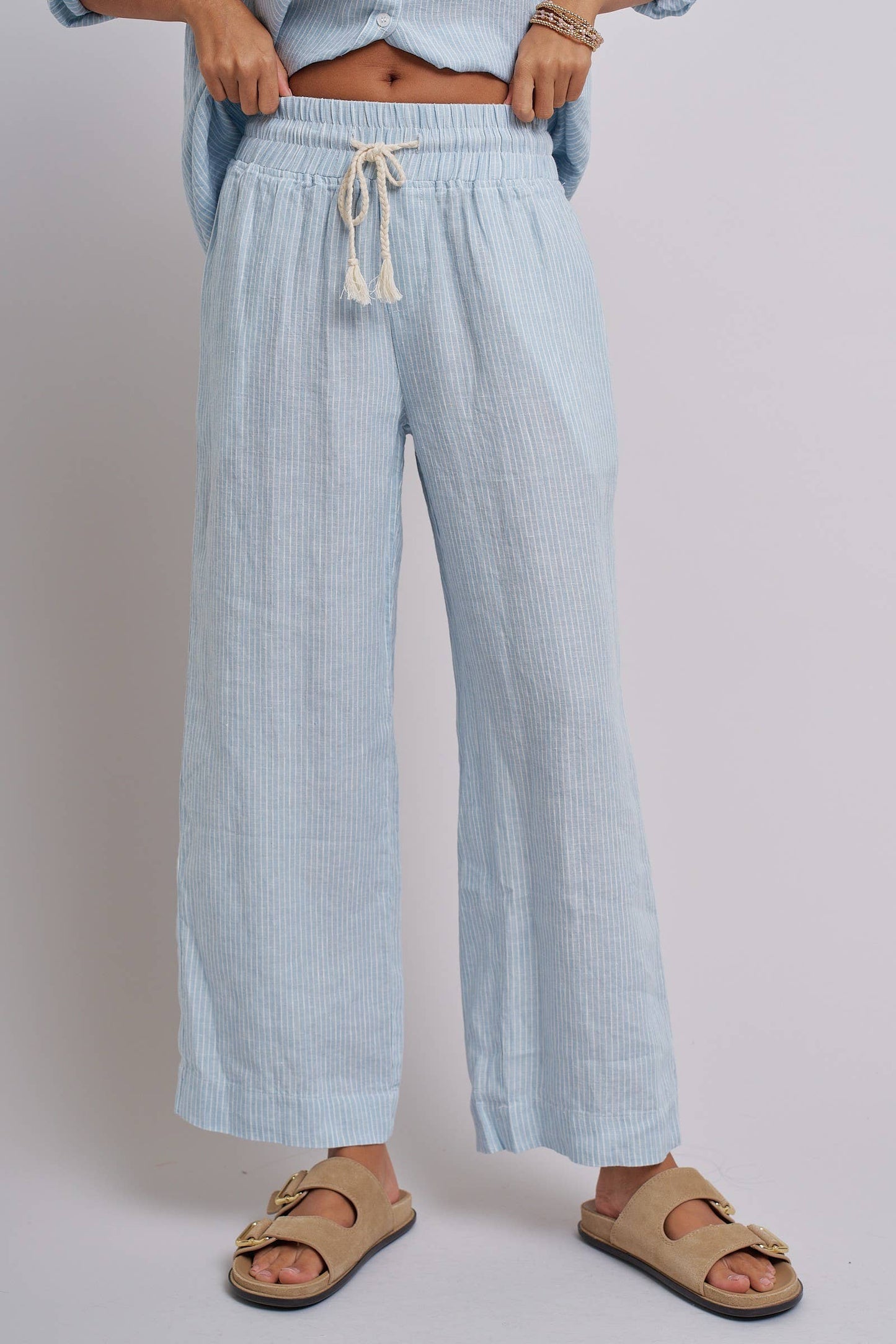 Linen Wide-Leg Drawstring Pants