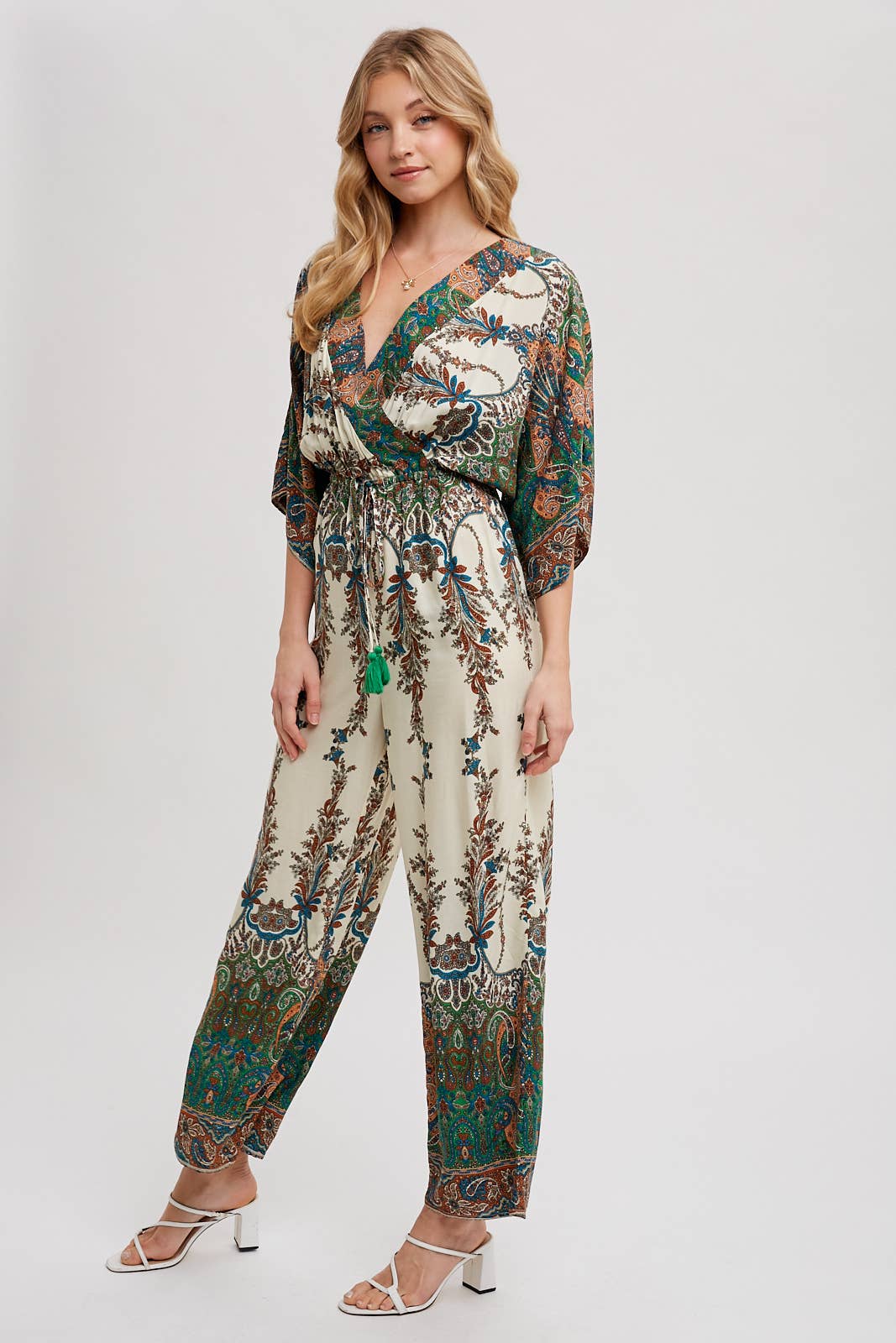 PAISLEY PRINT WRAP JUMPSUIT