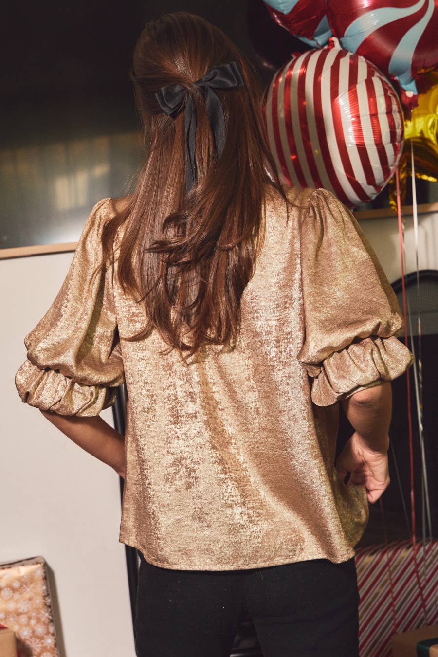 Shimmer Foiled Button Front Blouse