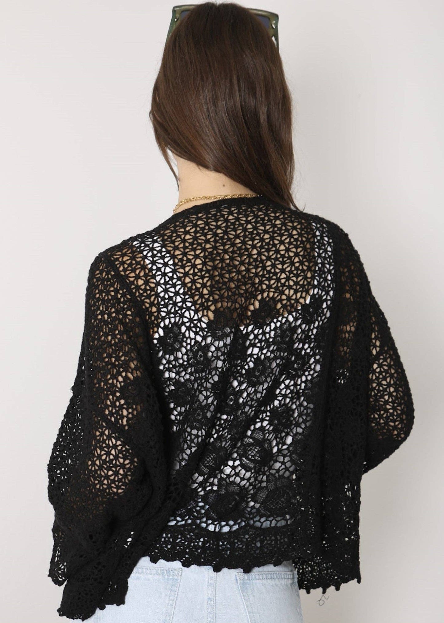 Embroidered Lace Kimono Crop Cardigan Half