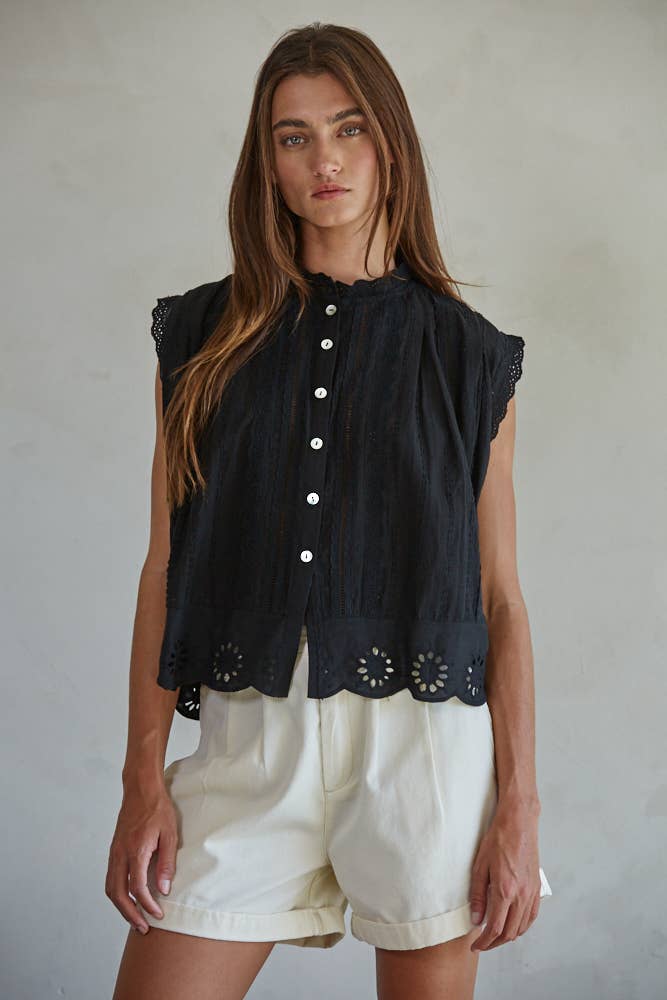 Woven Cotton Eyelet Sleeveless Top