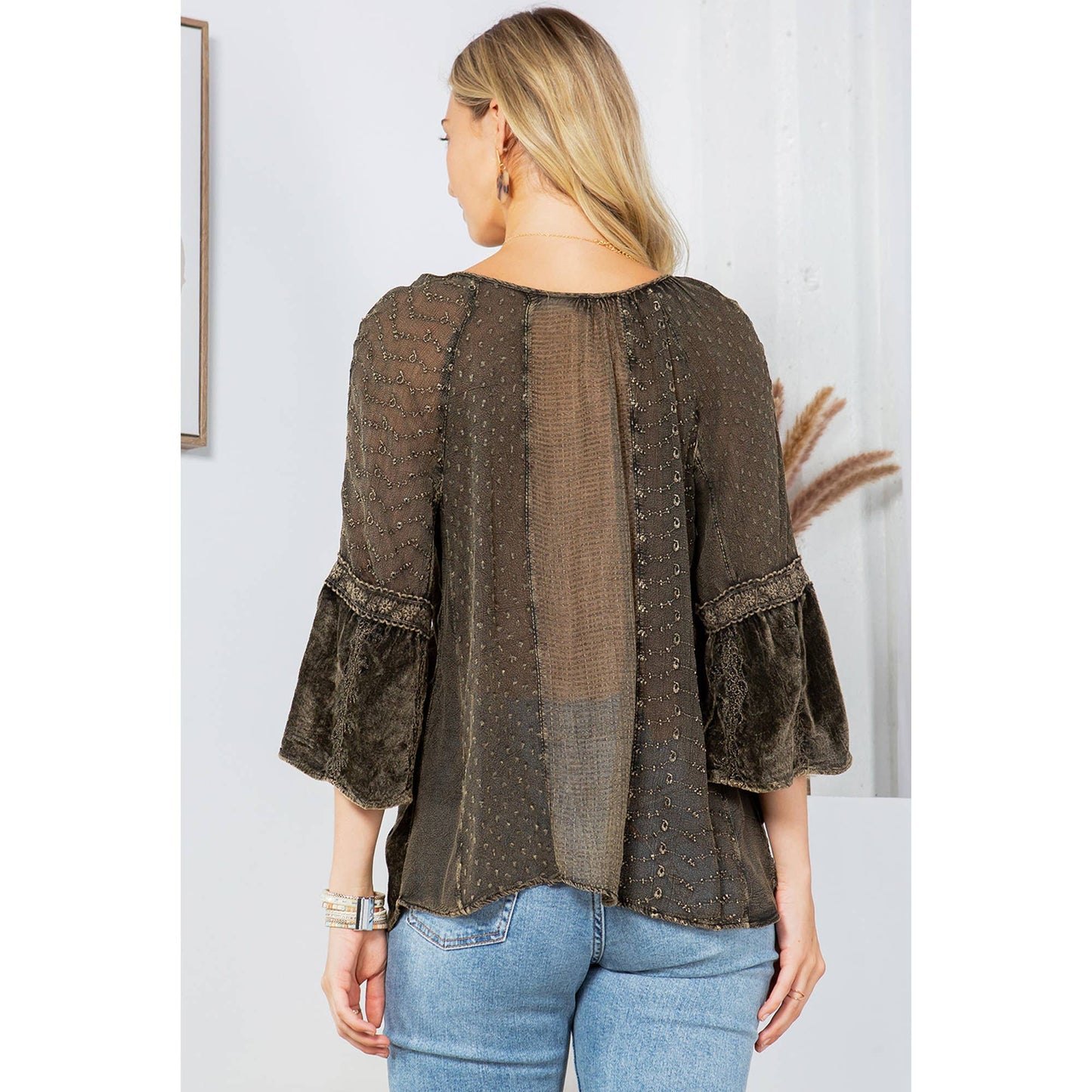 Velvet & Georgette Patchwork Peasant Top