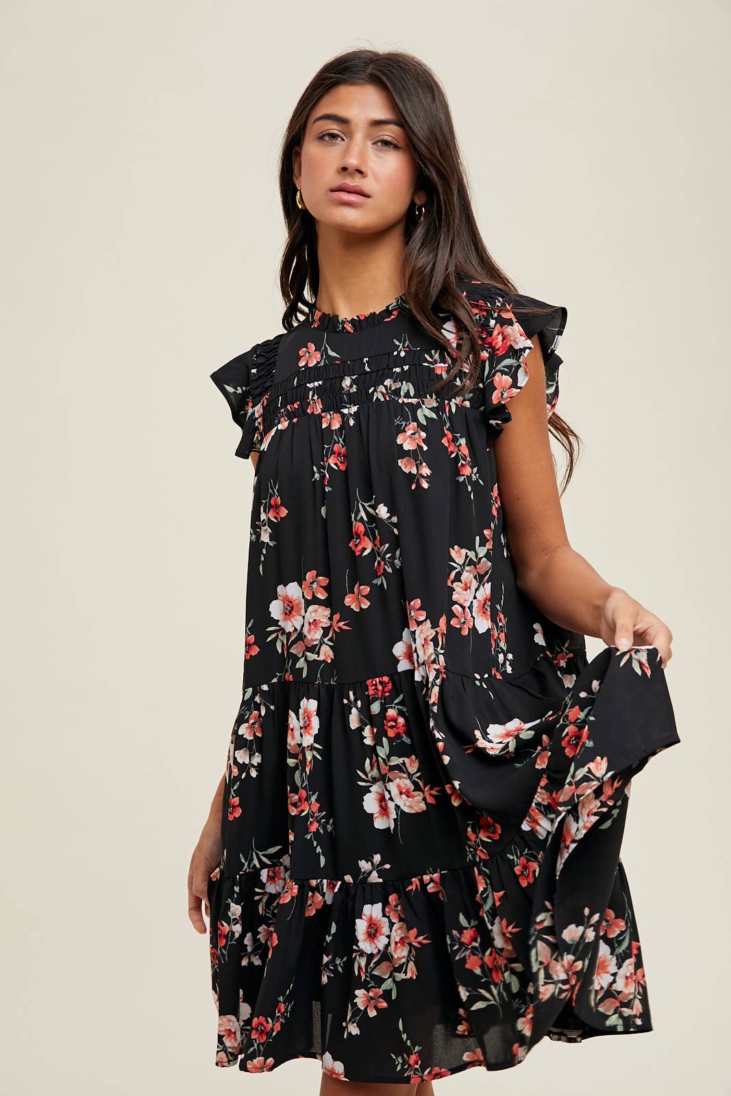 TIERED FLORAL MINI DRESS