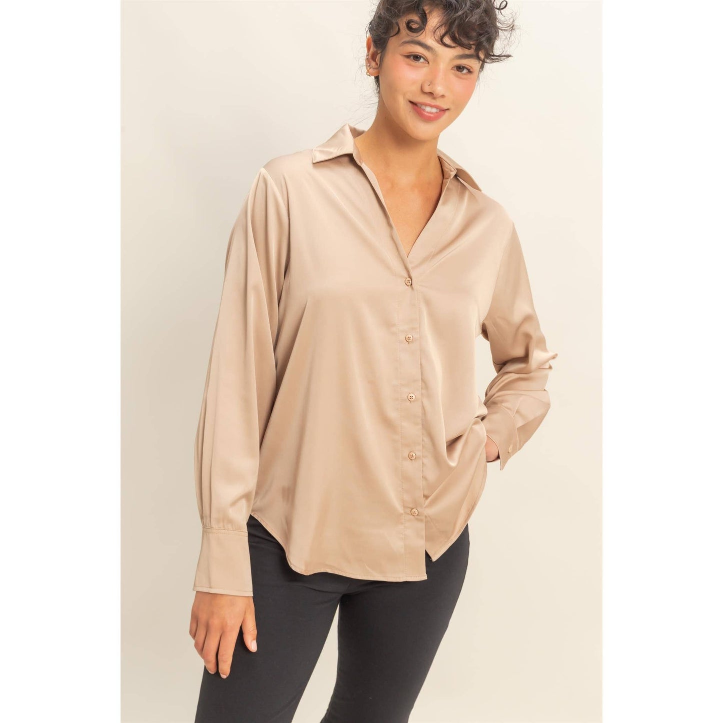 Button-Up Satin Shirt