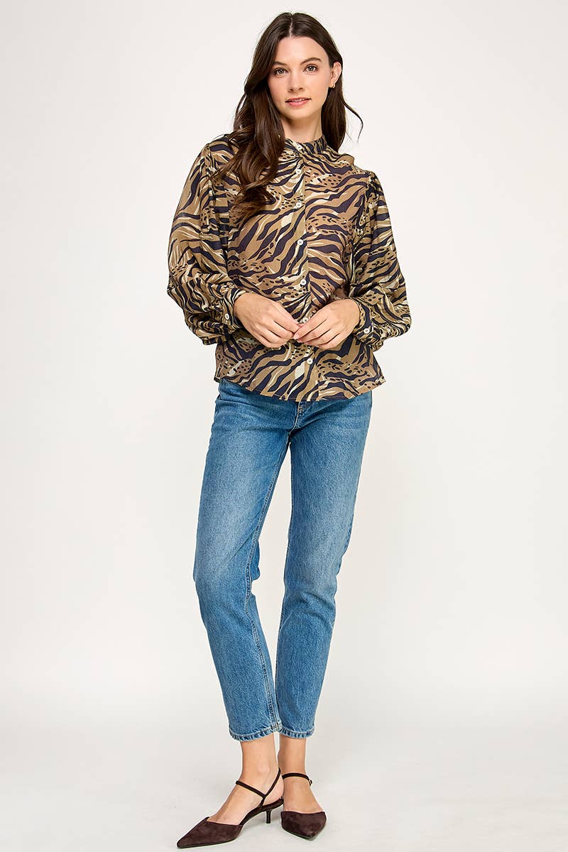 PRINTED BUTTON UP BLOUSE-MULTI