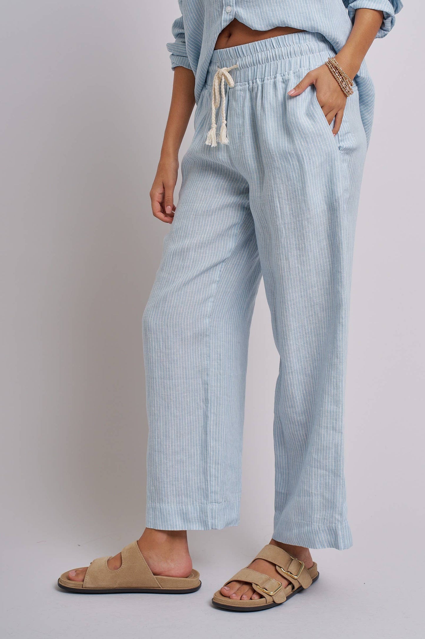 Linen Wide-Leg Drawstring Pants