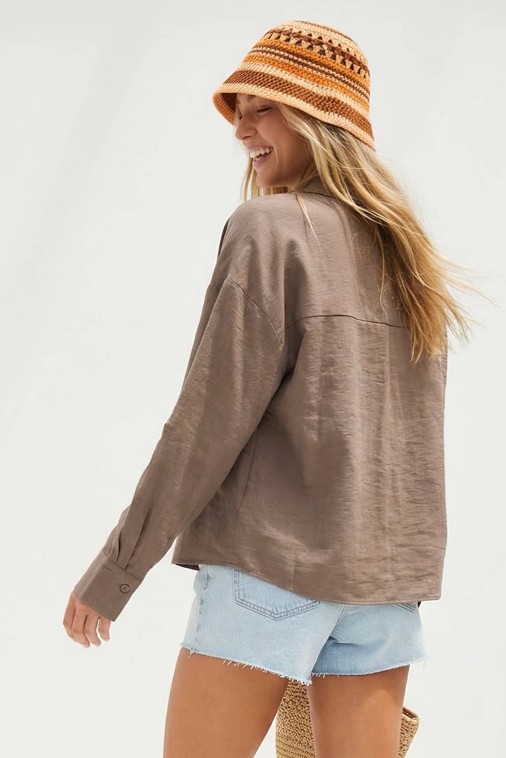 Linen Blend Rolled Sleeve Shirt