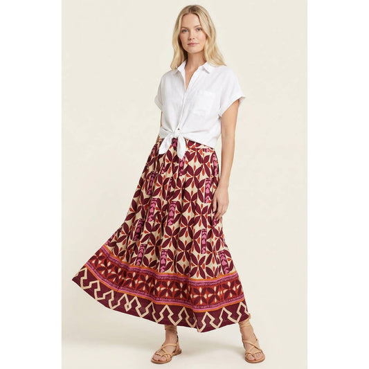 BORDER PRINTED MAXI SKIRT