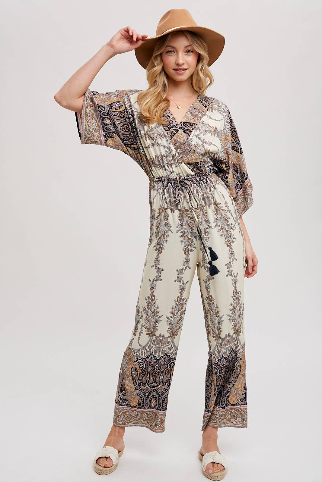 PAISLEY PRINT WRAP JUMPSUIT