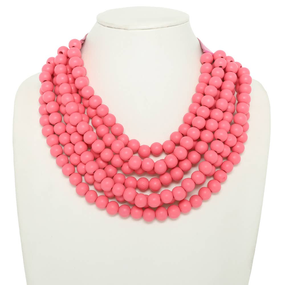 WOOD BEADED LAYERED MAGNETIC NECKLACE