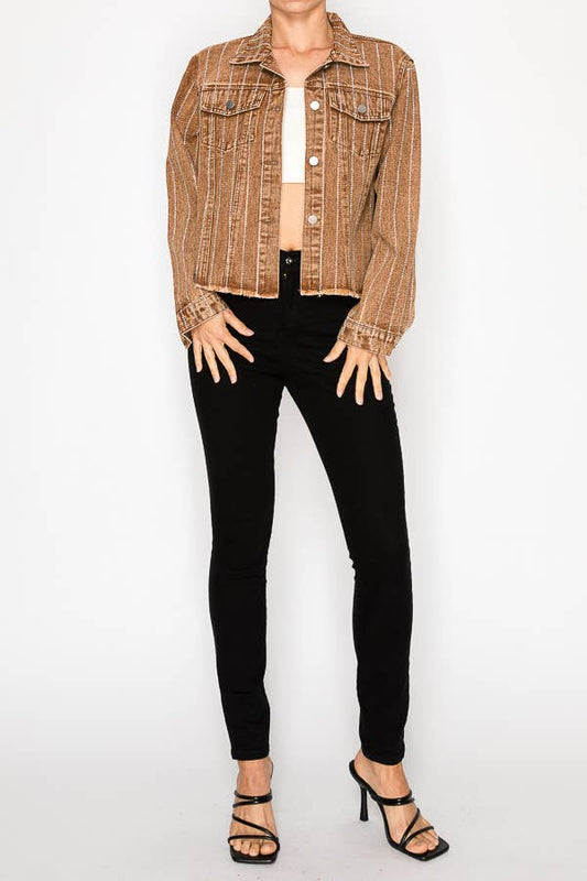 Denim Jacket With Stripe Sparkle Designs