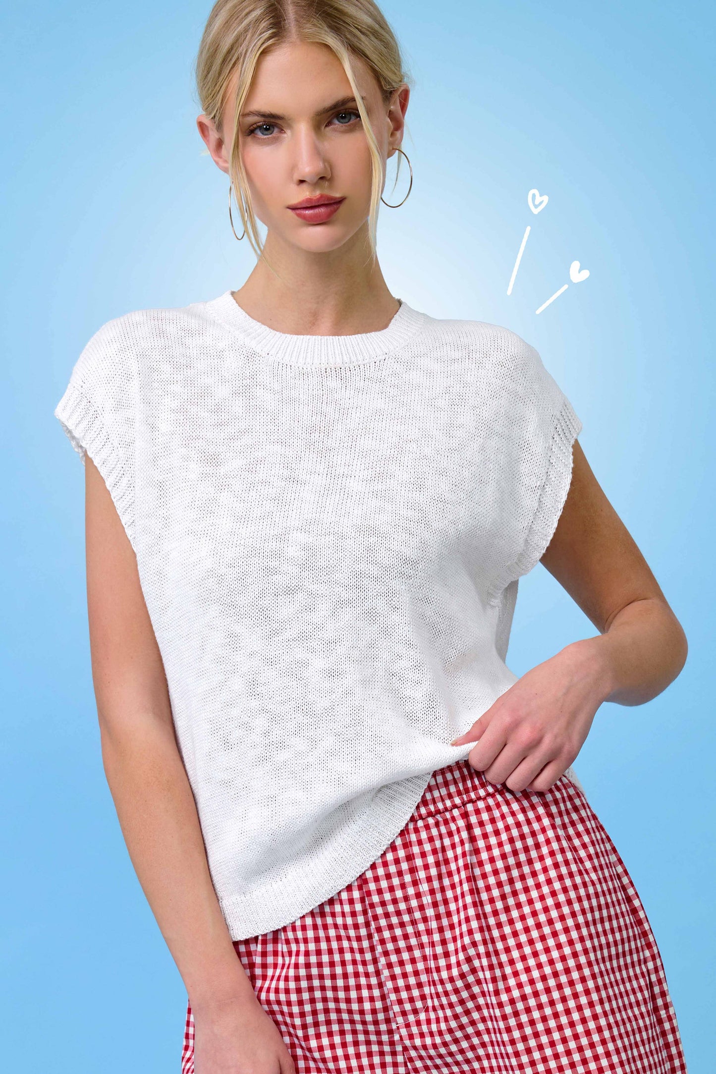 Loose Fit Sleeveless Ribbed Knit Mock Crew Neck Top