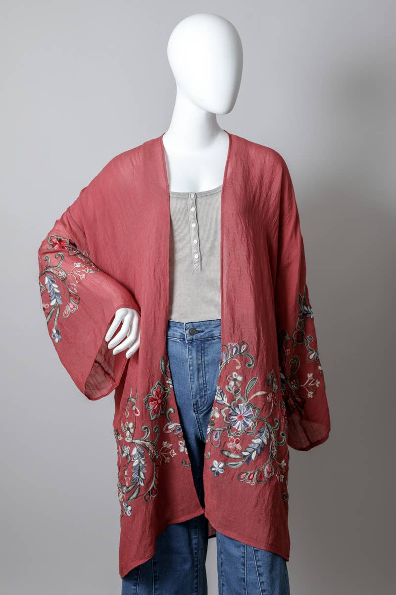 Long Floral Kimono Cardigan
