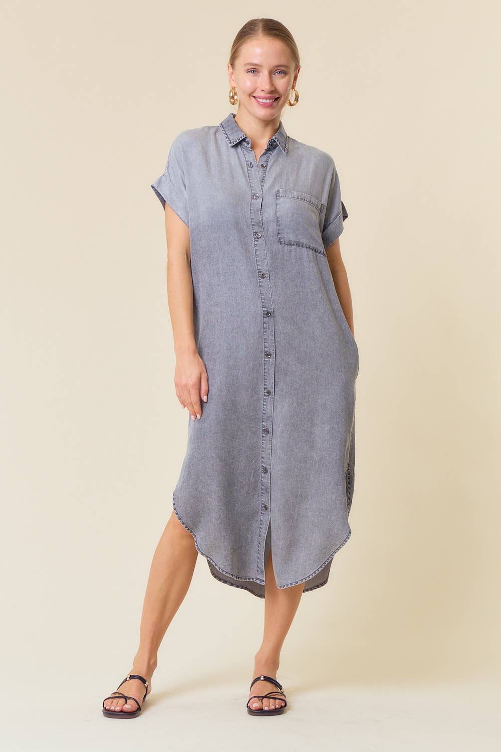 DOLMAN SHORT SLEEVE TENCEL DENIM SHIRTDRESS