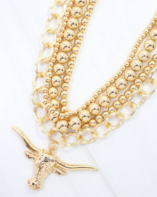 Bree Beaded Layered Necklace Bull Gold