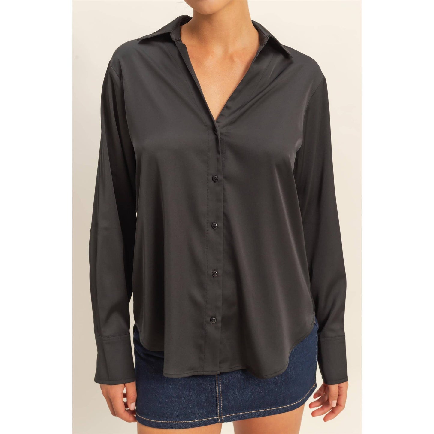 Button-Up Satin Shirt