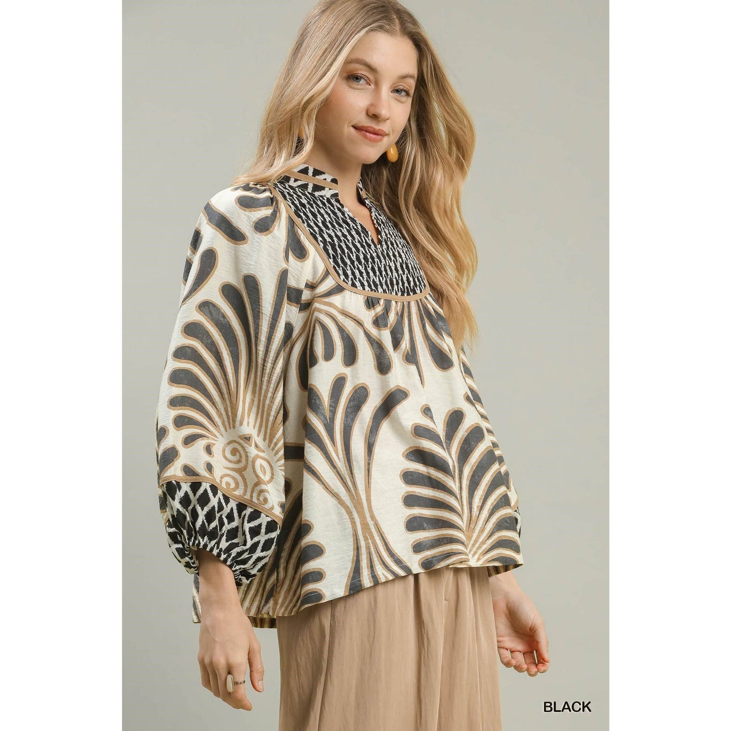 Print Smocked Yoke Top