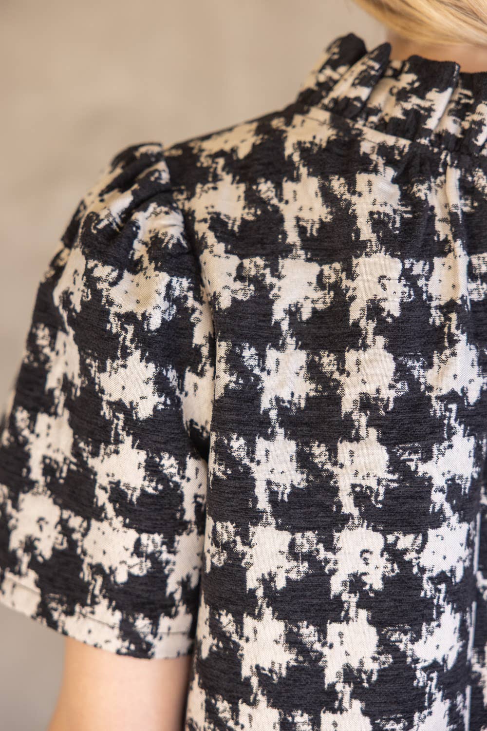 Houndstooth Velvet Ruffle Dress