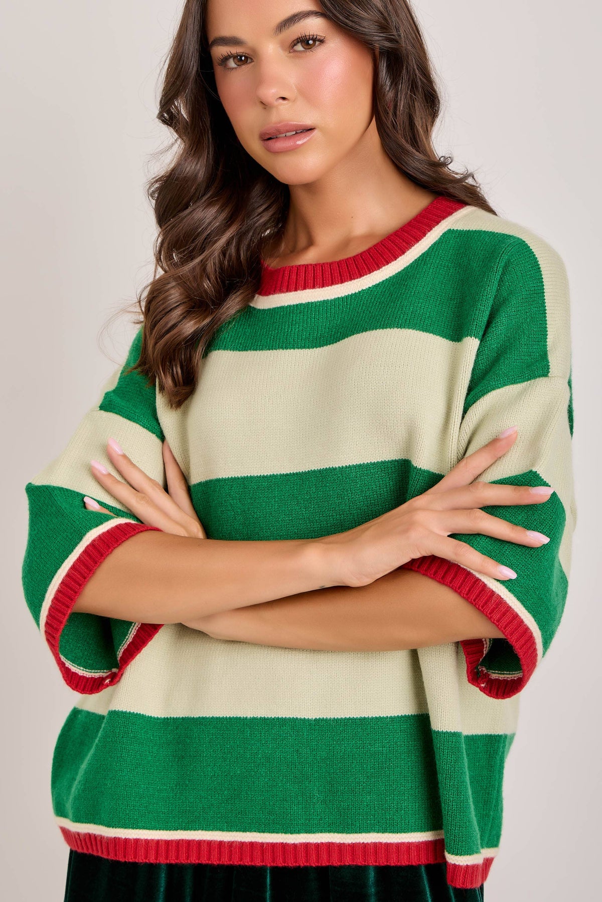 CHRISTMAS WIDE STRIPE LOOSE FIT SWEATER TOP