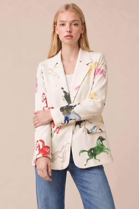 HORSES PRINT BLAZER