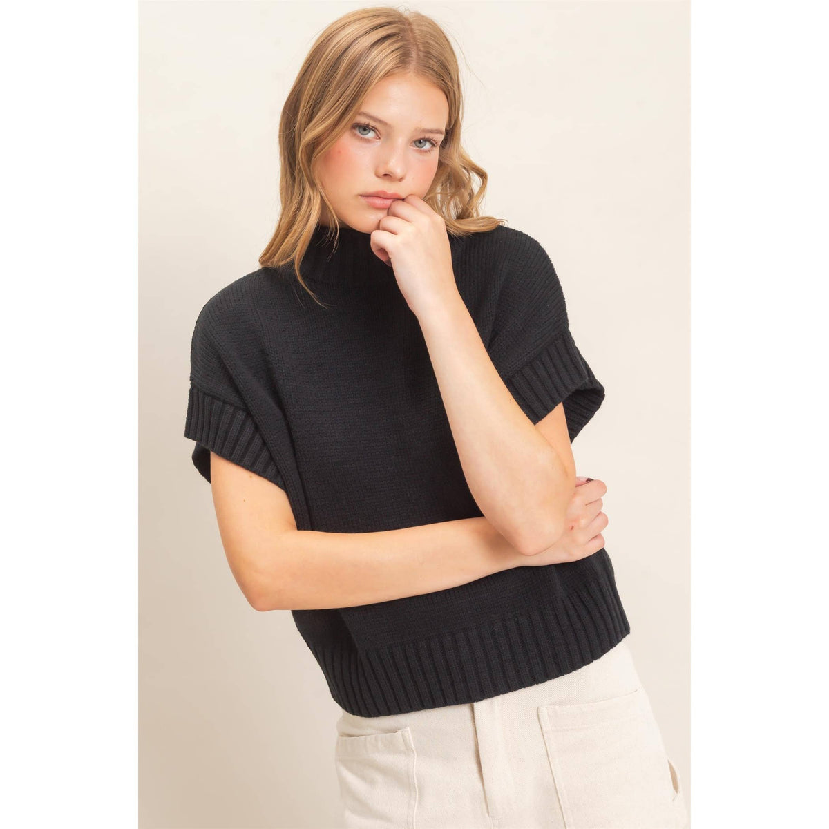 Ribbed Mock Neck Sweater Vest