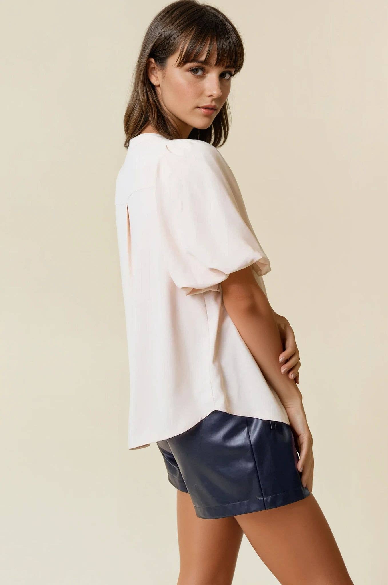 BUBBLE PINTUCK BUTTON DOWN BLOUSE