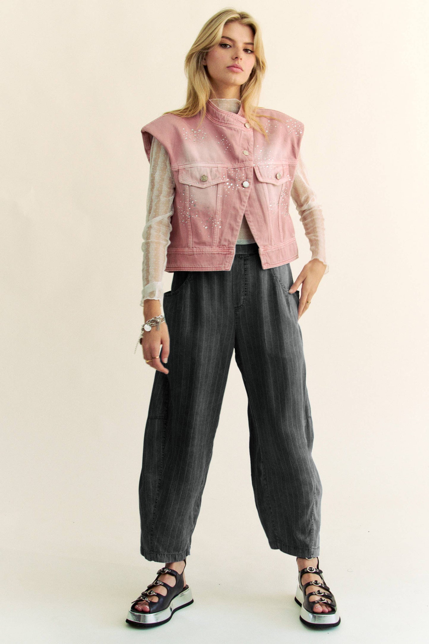 HIGH WAIST TENCEL DENIM BARREL PANTS