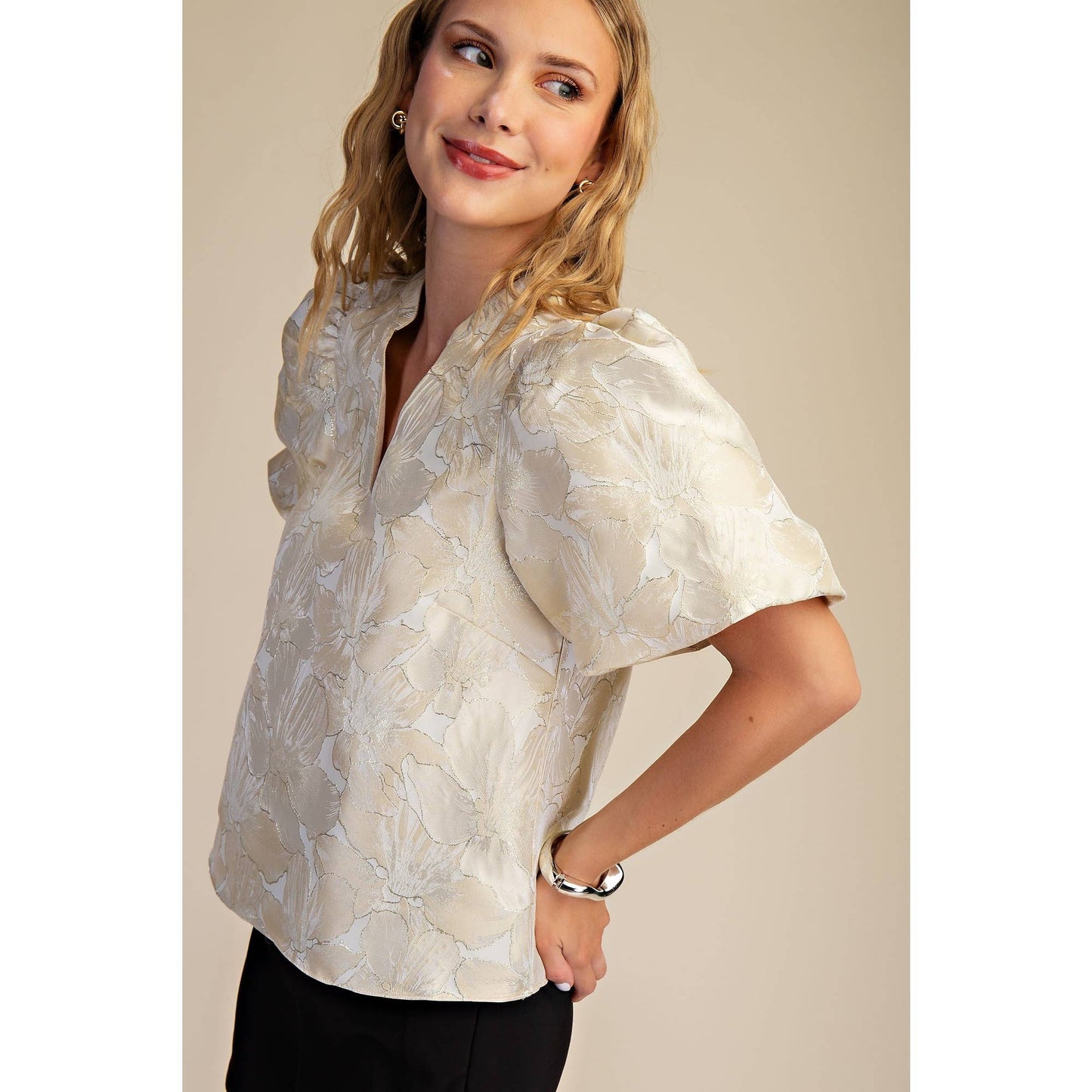 V-Neck Puff Sleeve Top