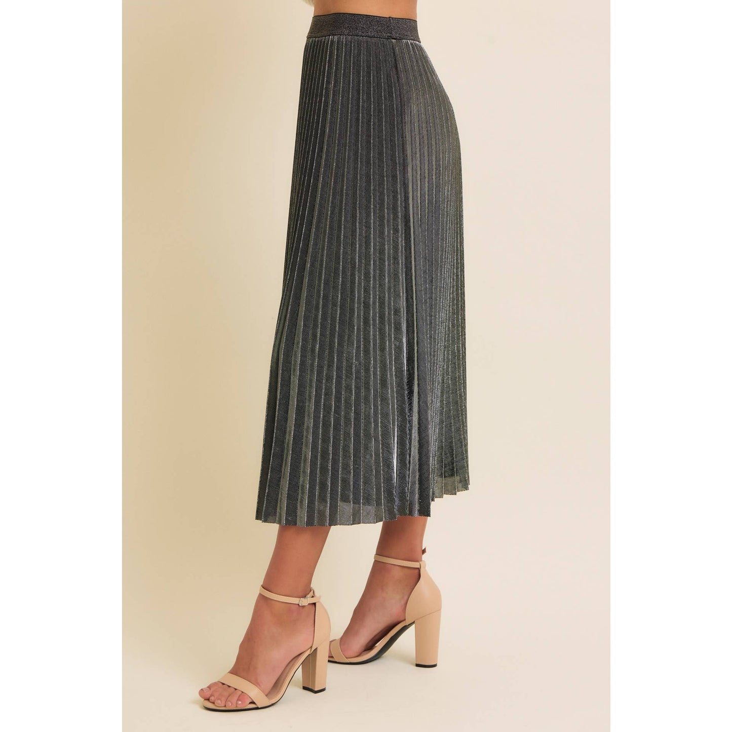 SPARKLING ACCENT PLEATED MIDI SKIRT