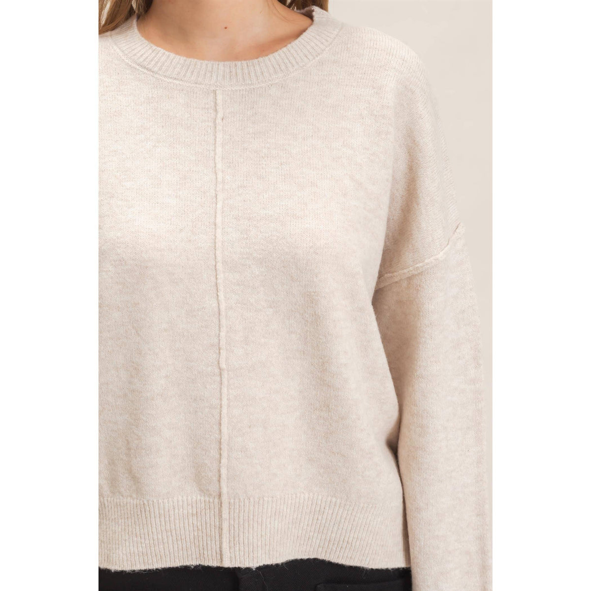 Crew Neck Sweater With Ribbed Hem