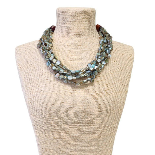 Multi Strand Iridescent Abalone Shell Bead Necklace