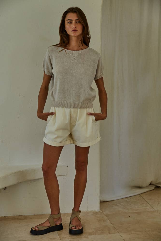 Knit Sweater Cotton Polyester Short Sleeve Top