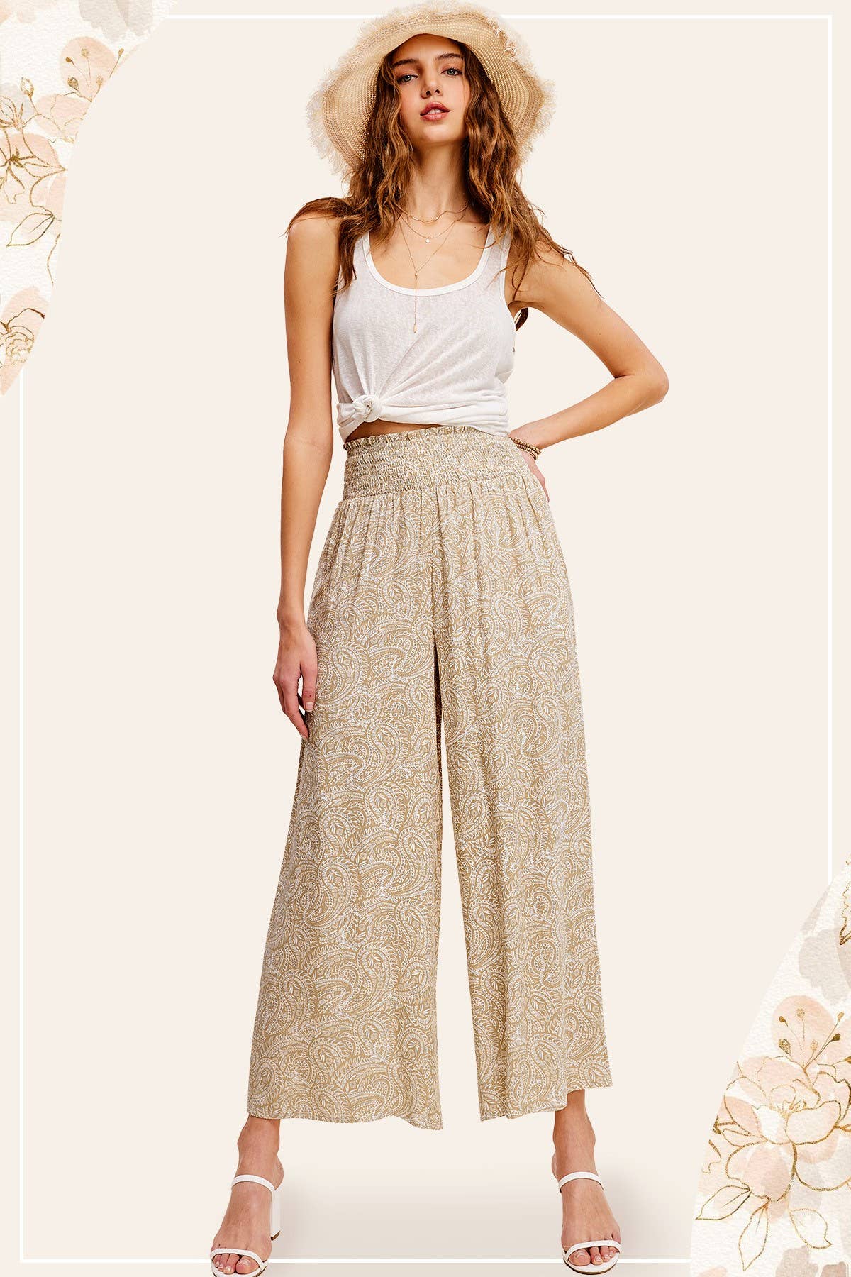 Boho Paisley Print Wide Leg Flowy Pants with Pockets