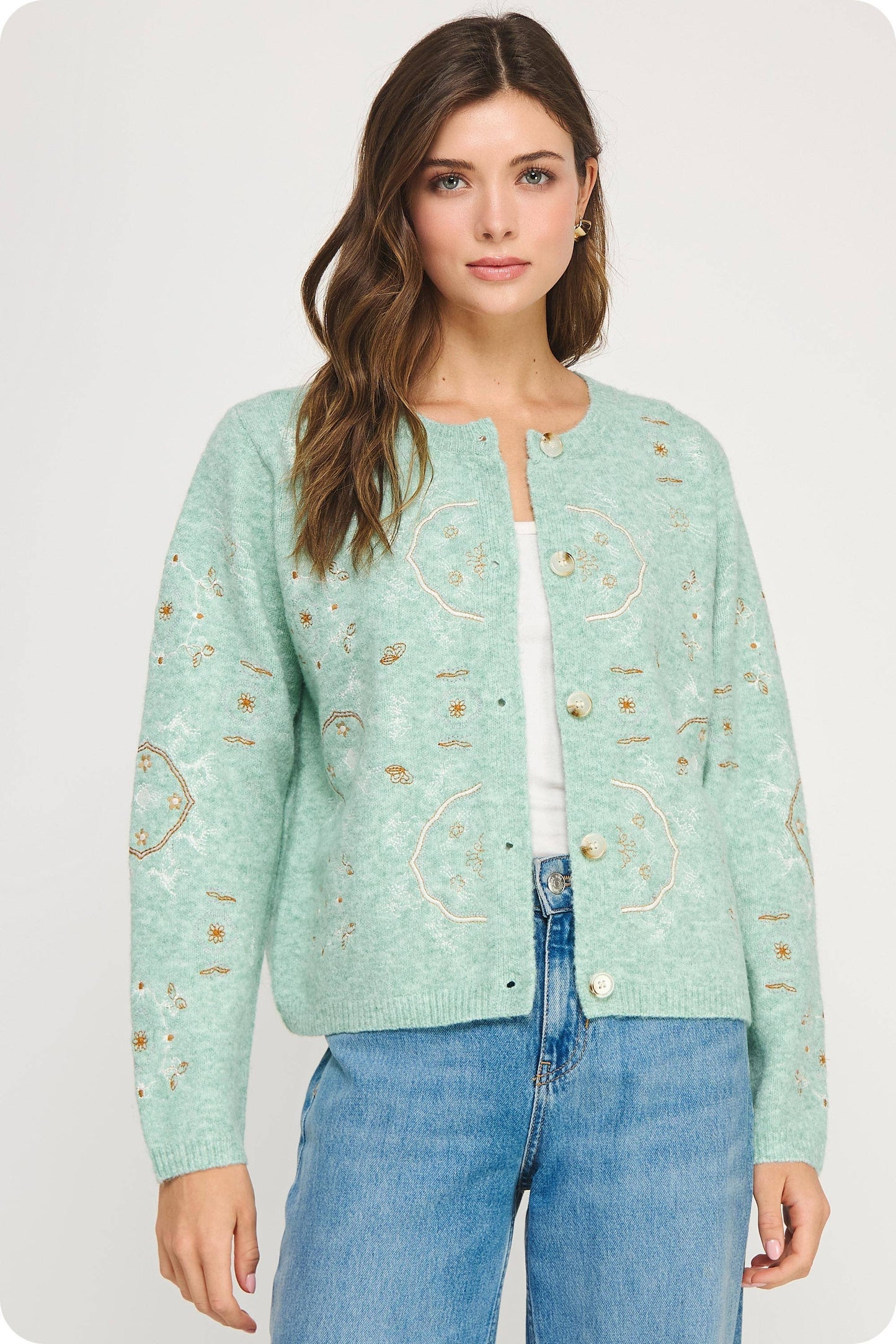 Embroidered Knit Sweater Cardigan