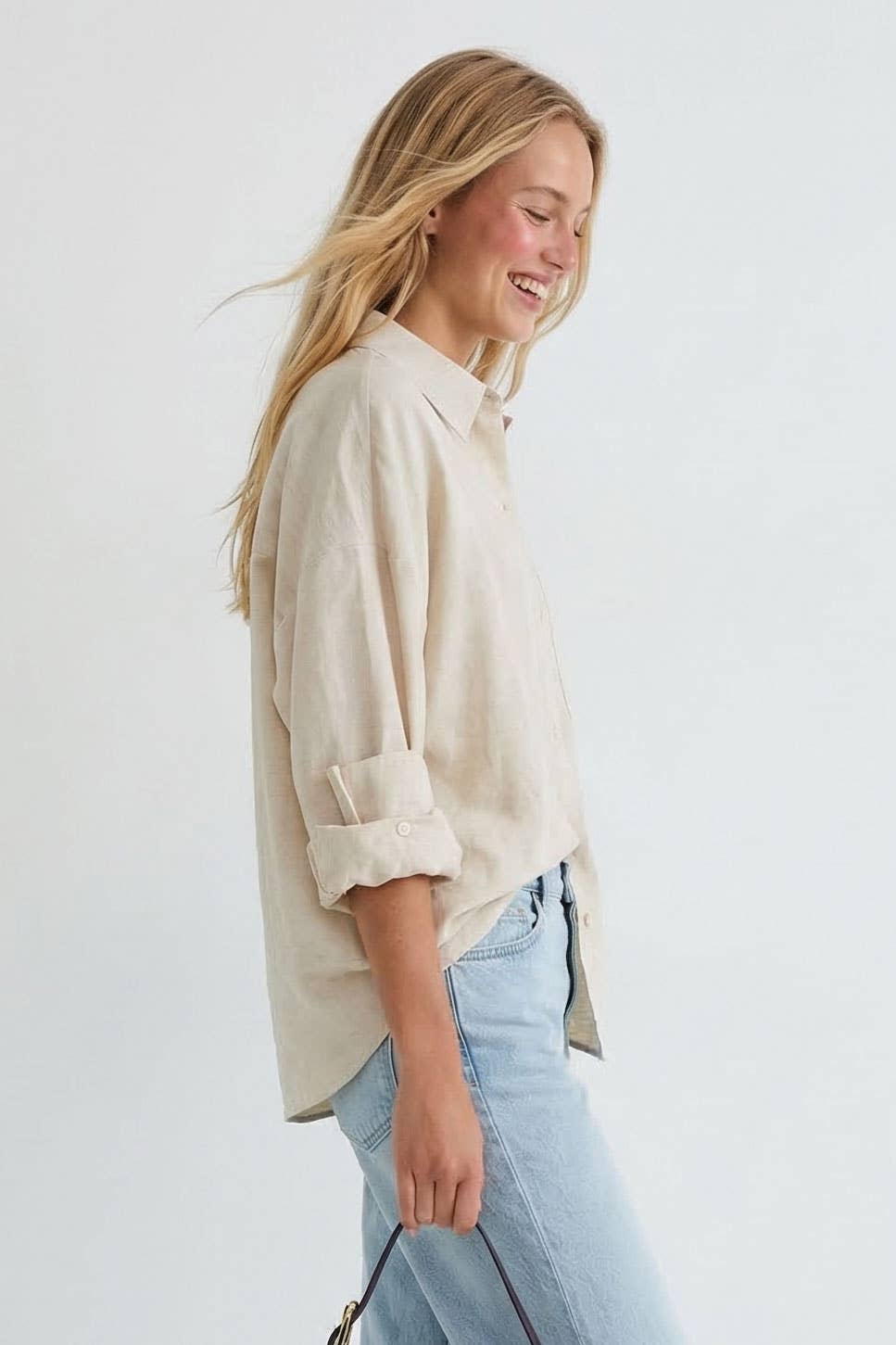 Linen Blend Rolled Sleeve Shirt
