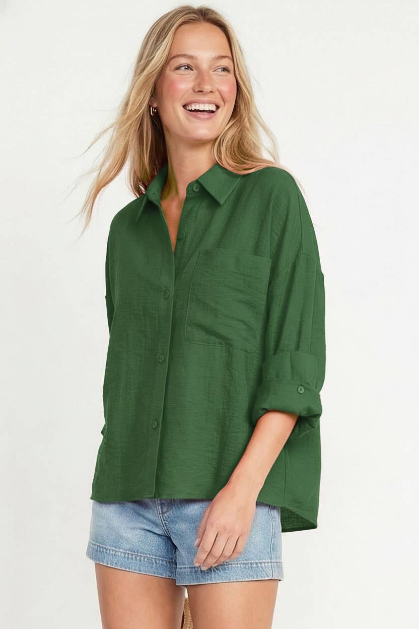 Linen Blend Rolled Sleeve Shirt