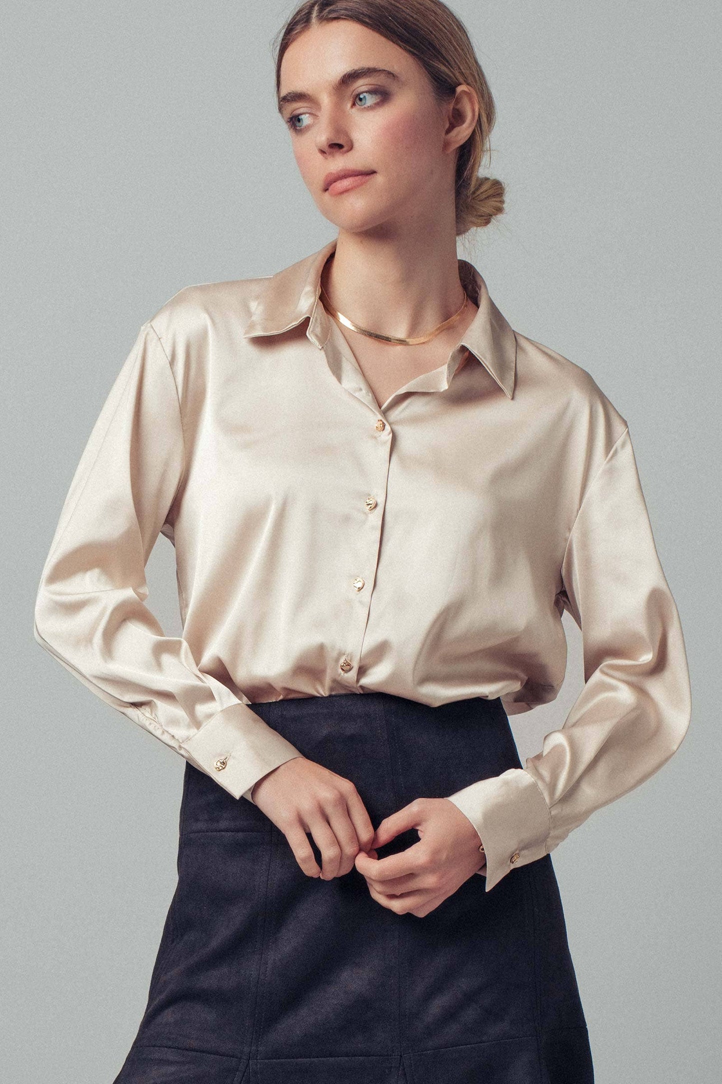 Satin Button Down Blouse