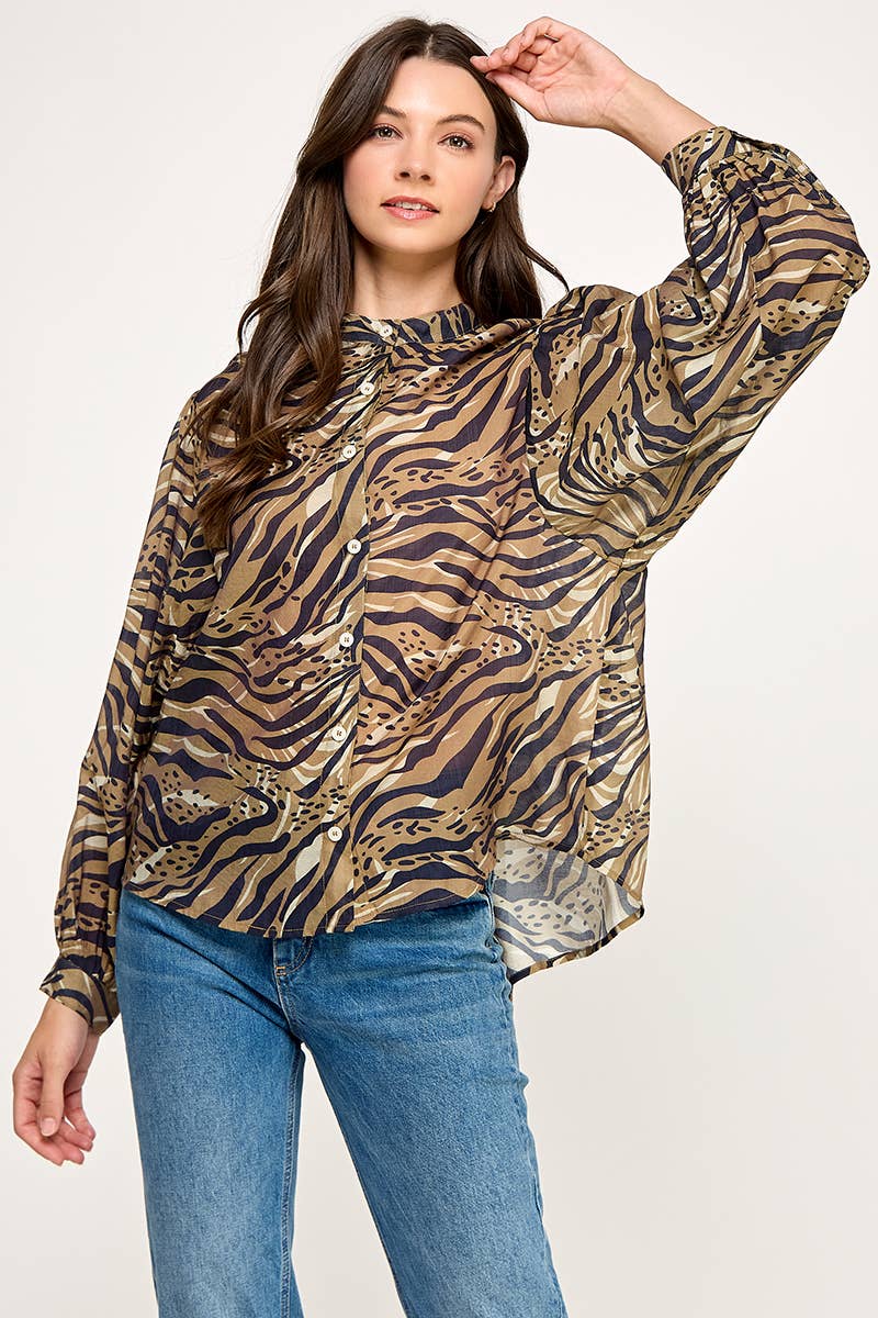 PRINTED BUTTON UP BLOUSE-MULTI