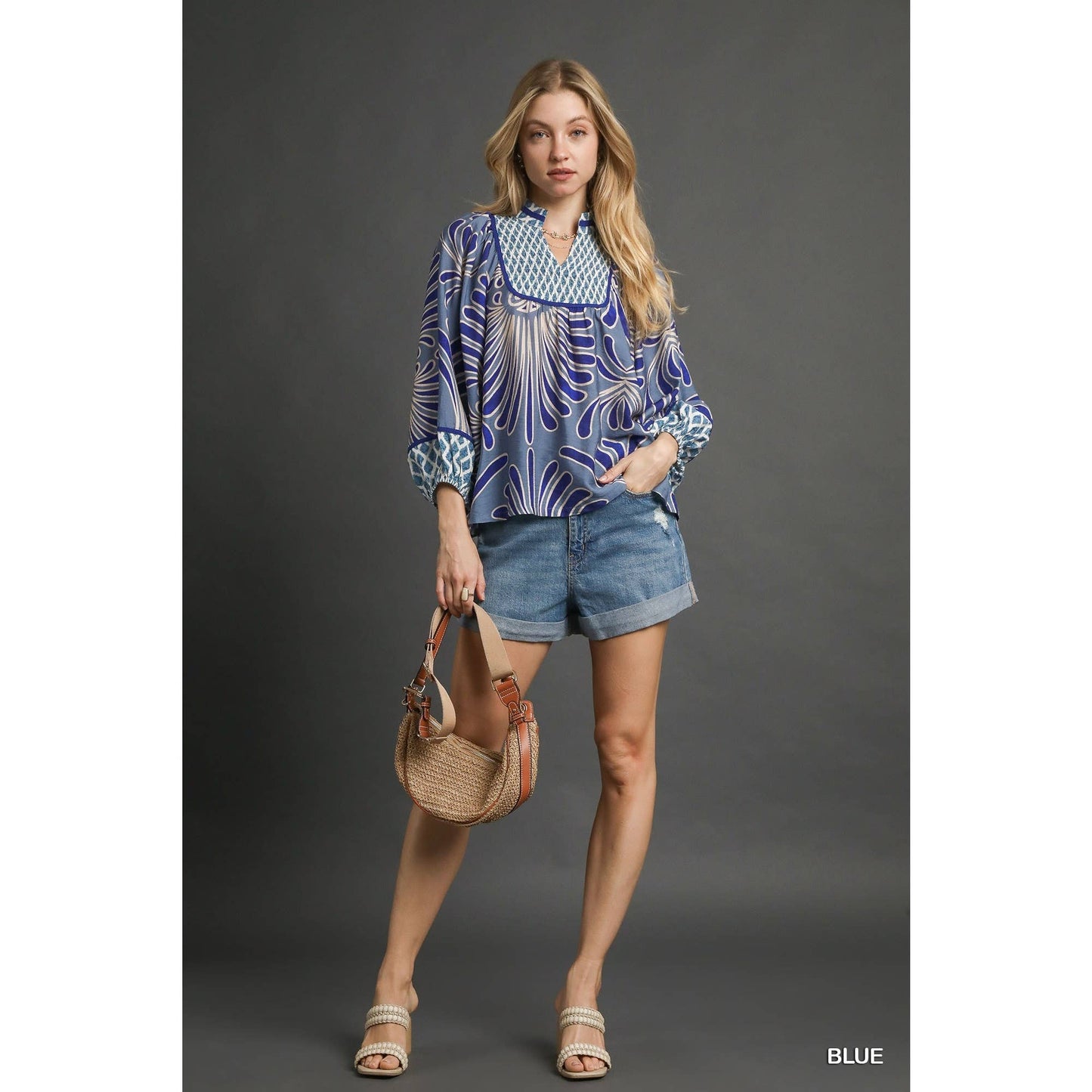 Print Smocked Yoke Top