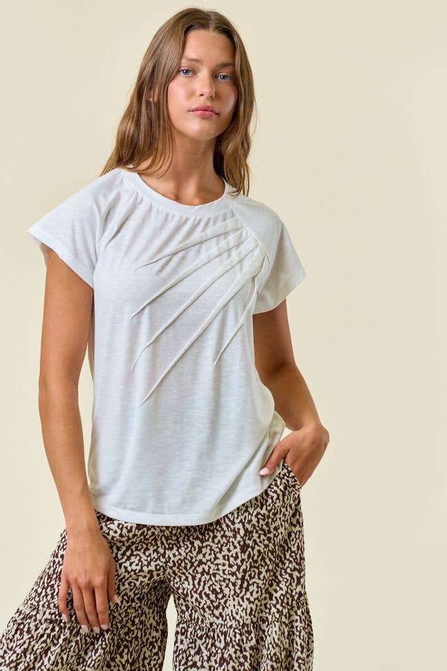 SHORT SLEEVE ASYMMETRICAL DART DETAILED TOP