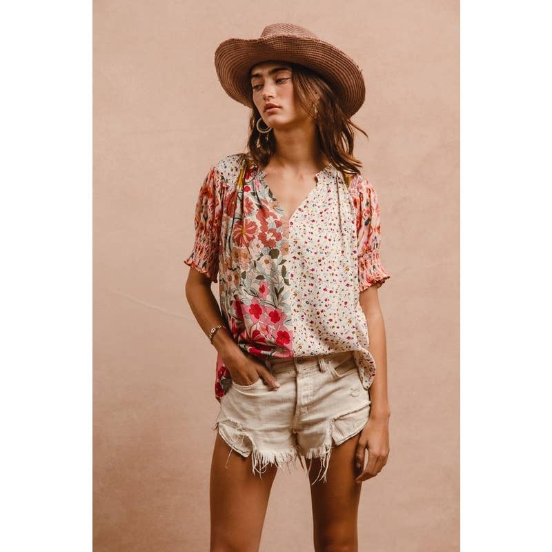 PRINT MIX AND MATCH PEASANT TOP