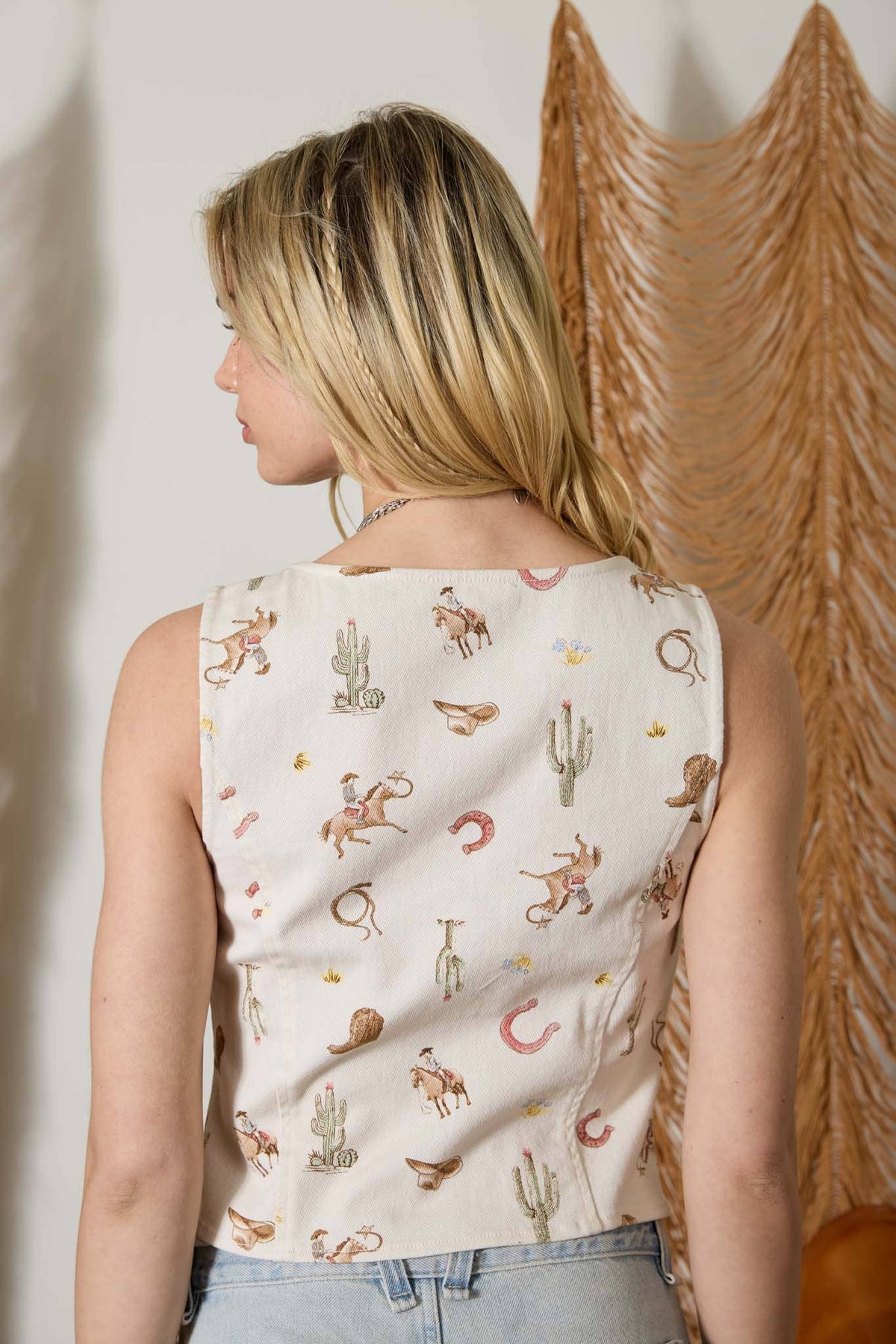 WESTERN PRINT DENIM VEST