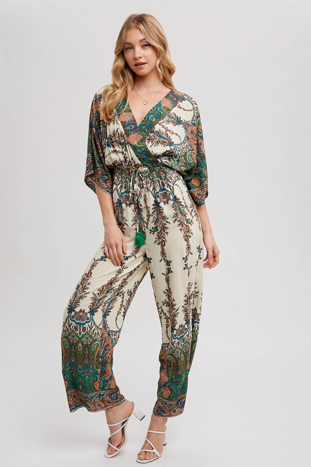 PAISLEY PRINT WRAP JUMPSUIT