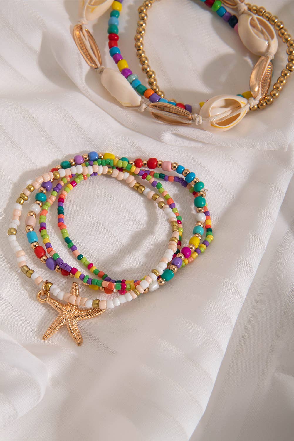 Starfish Seashell Beaded Bracelet Set