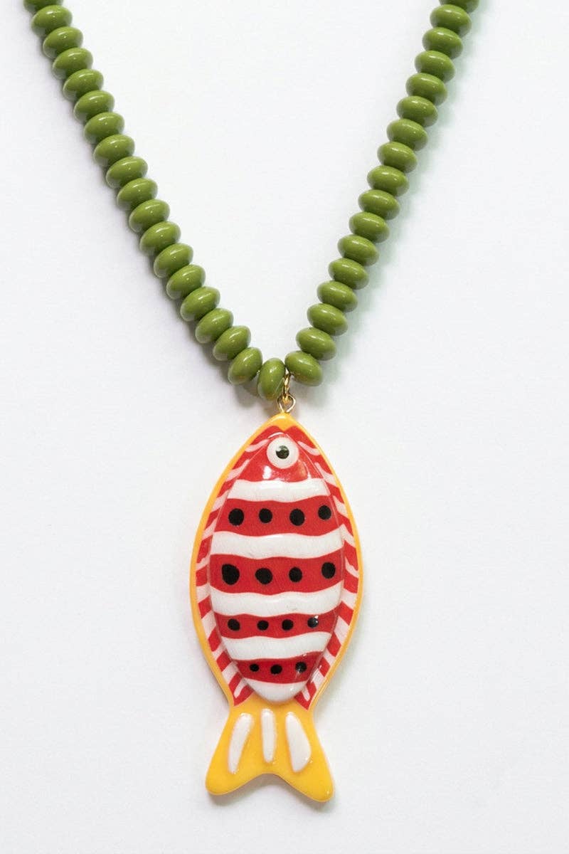 Vibrant Fish Pendant Beaded Necklace