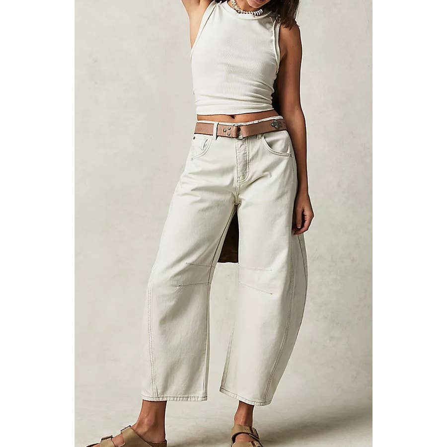 Casual Wide Leg Loose Mid Low Waist Washed Denim