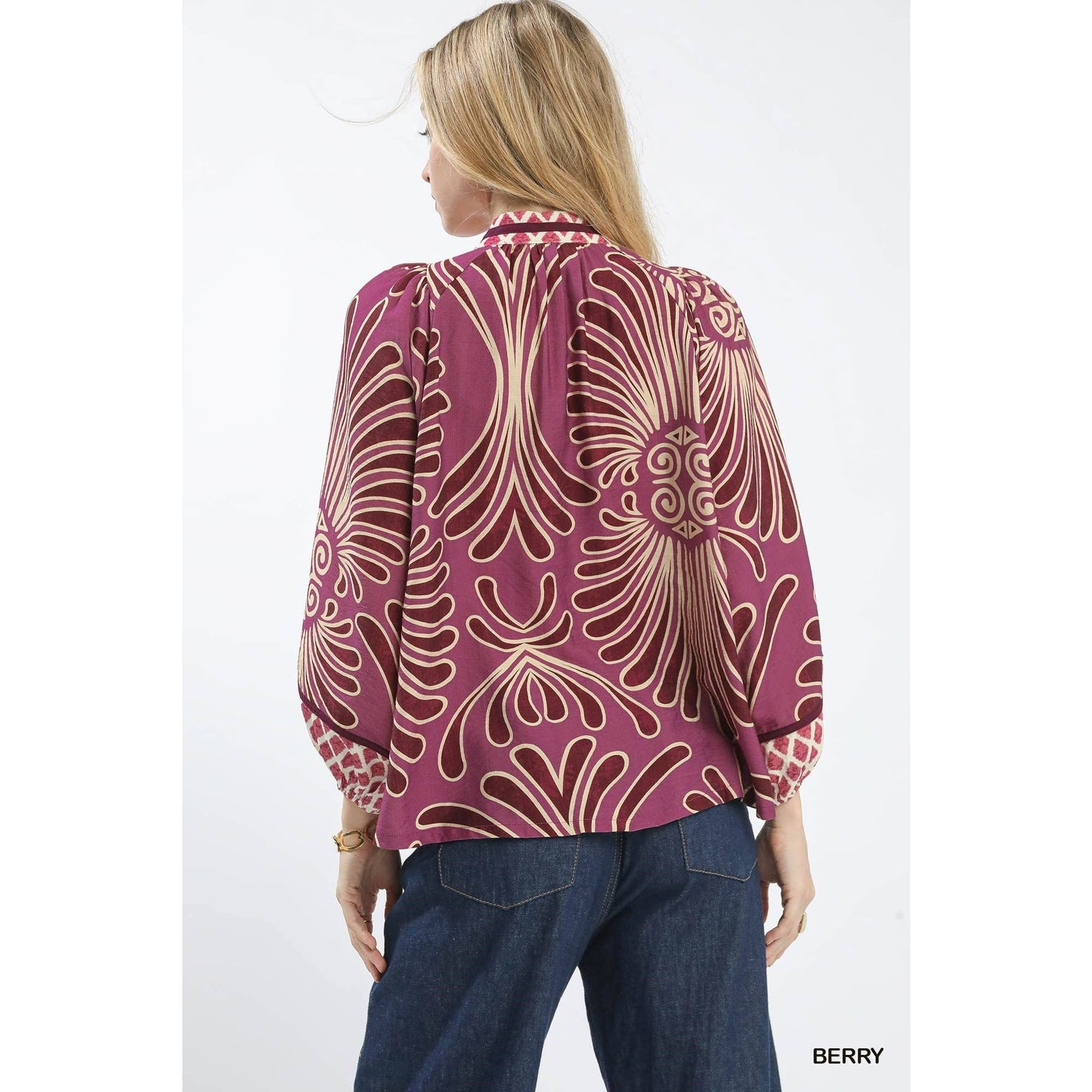 Print Smocked Yoke Top