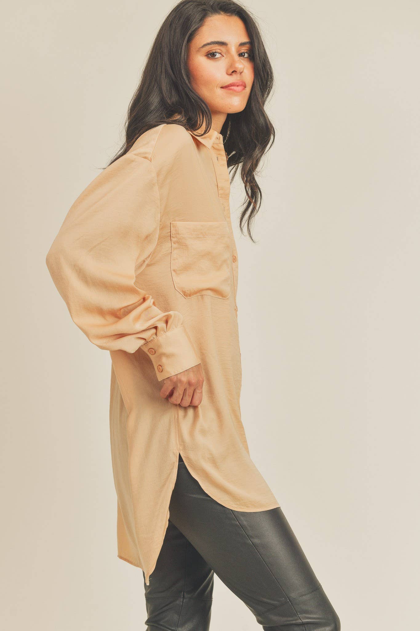 COLLARED BUTTON DOWN TUNIC SHIRT
