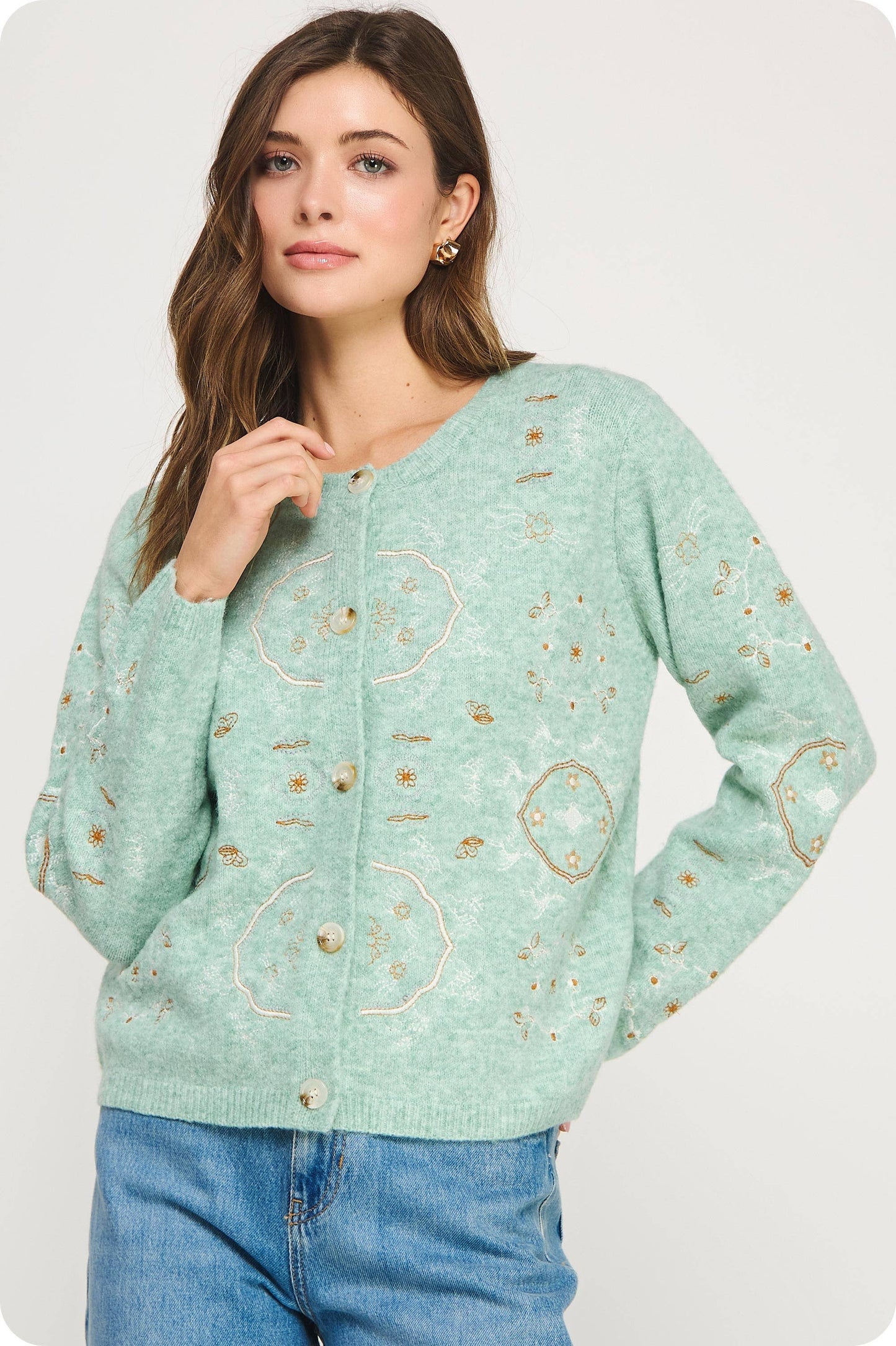 Embroidered Knit Sweater Cardigan